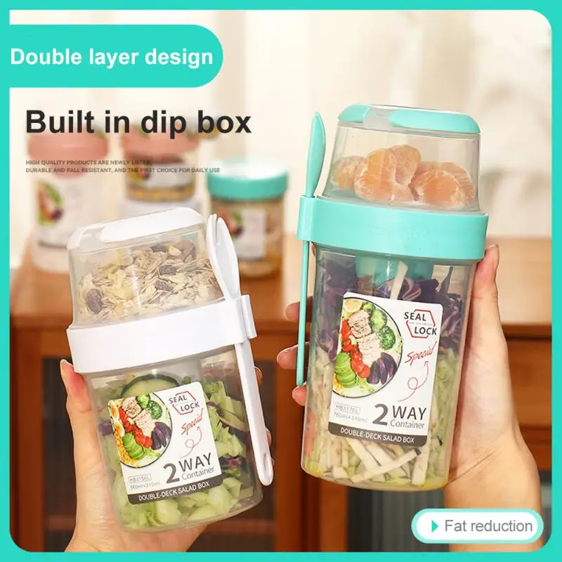 

With Spoon Bento Food Bowl Food Grade Plastic Portable Breakfast Cups Fruit Salad Cup Dinnerware For Cereal Nut Yogurt Salad