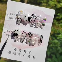 kawaii diy hello kitty cartoon press on nails y2k handmade anime toy false tips 3d acrylic nail tips stickers accessories free