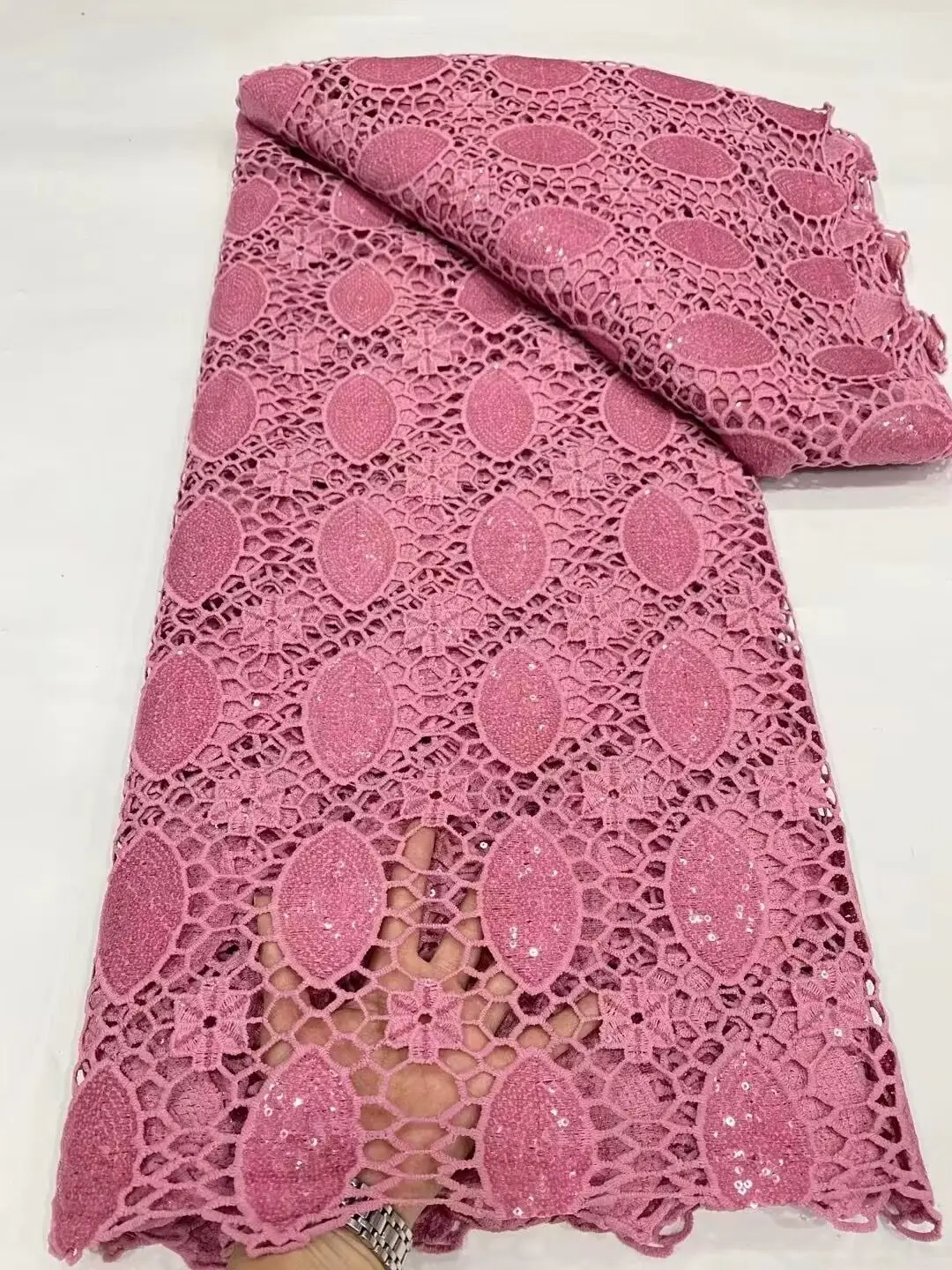 

2023 Latest High Quality African Nigerian Pure Tulle Damask Lace Fabric Embroidery Party Dress Sequins Cotton Cloth 5yards