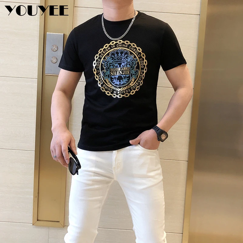 

Fashion Mercerized Cotton T-shirt Men's 2022 Summer New Designer Printing Youth Brand Handsome Casual Male Tops Man Red Clothing