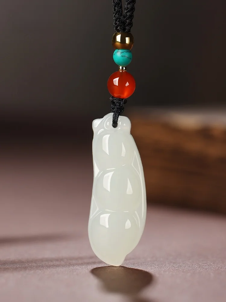 Синьцзянский нефрит Хэтянь натуральный белая нефритовая фасоль кулон из нефрита