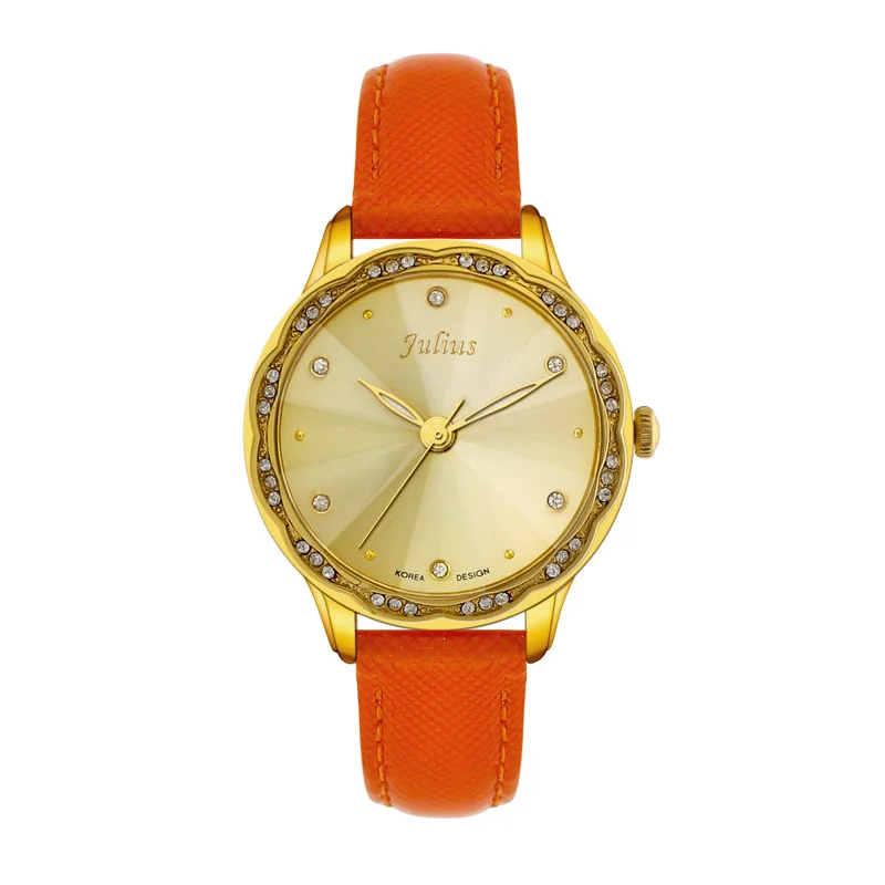 JULIUS Genuine Fashion Luxuriant Diamond British Belt Watch Waterproof Women's Watch Oval Shape Pretty Wrist Orange Watchband enlarge