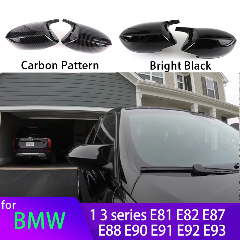 Carbon Fiber Look Black Rearview Side Mirror cover Caps for E90 E91 M3 Style Cover E81 E82 E87 E88 for BMW 1 3 Series E92 E93