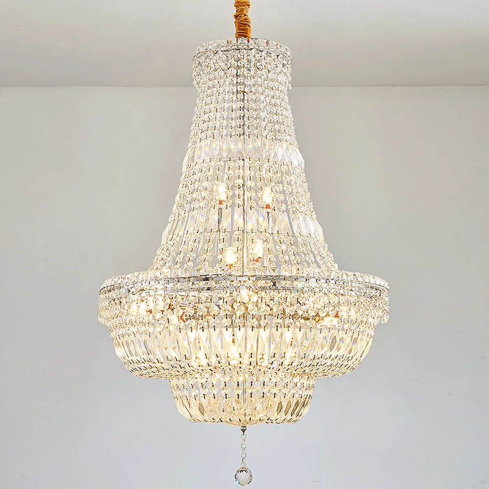 Luxury Design Living Room Crystal Chandelier Modern Suspension Luminare Chrome LED Hanglamp Villa Lights