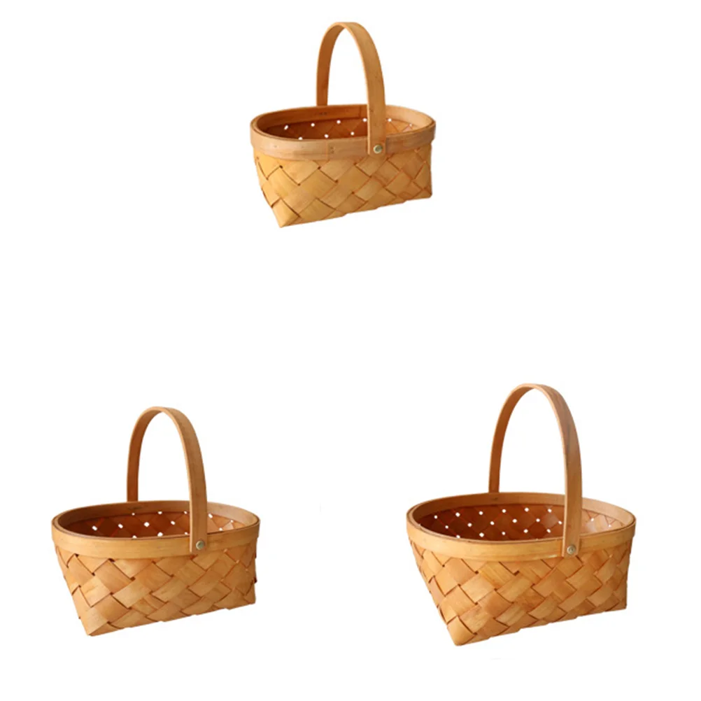 

Basket Storage Woven Wicker Handle Baskets Rattan Container Wooden Picnic Flower Easter Portable Candy Fruit Houseware Mini Gift