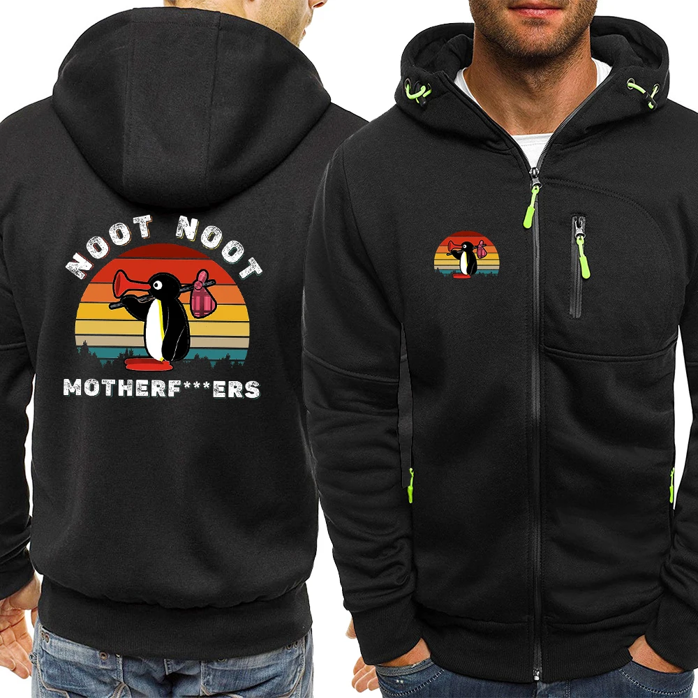 

Pingu Noot Noot Motherf Penguin Print Sweatshirt Men Winter Loose Zip Up Clothes Fleece Zipper Hoodie Fashion Casual Streetwear