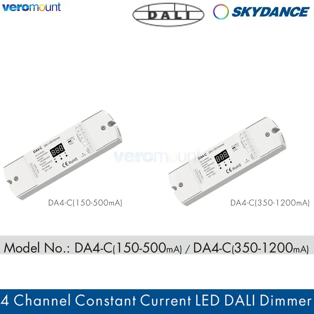 Skydance 350-1200 мА 150-500 12 В-48 В постоянного тока 4-канальный диммер DALI DA4-C (DT6) контроллер CC