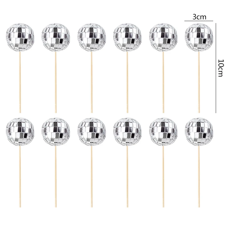 

12/24 Шт., Зеркальный Шар, Украшение Для Торта, Серебряный Диско-шар, Топпер Для Кексов