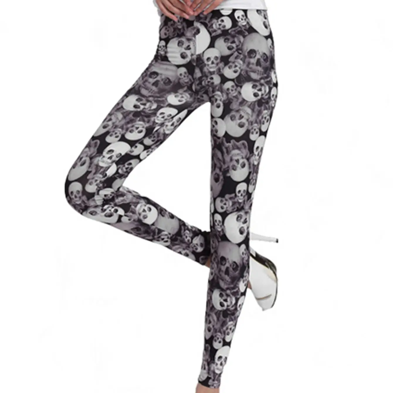 Женские узкие леггинсы с принтом в виде черепа