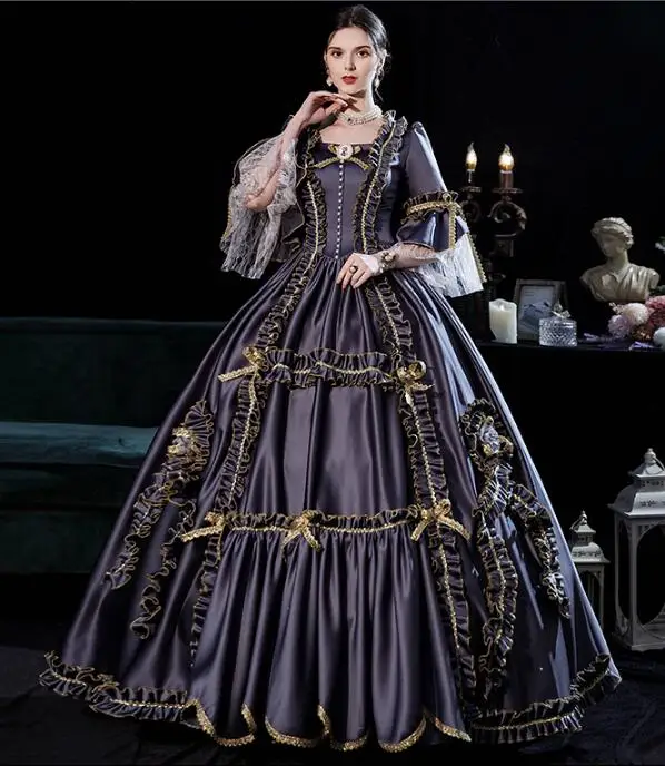 

Luxury Grey Queen Prom Dress Retro European Court Costume Stage Rococo Women
