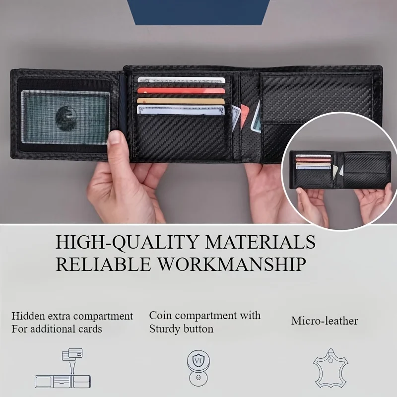 Фото Мужской кошелек - двойные RFID-кошельки с 9 кредитными картами, 1 окошком для удостоверения личности, тонкий минималистичный передний карман, подарок для мужчин №3