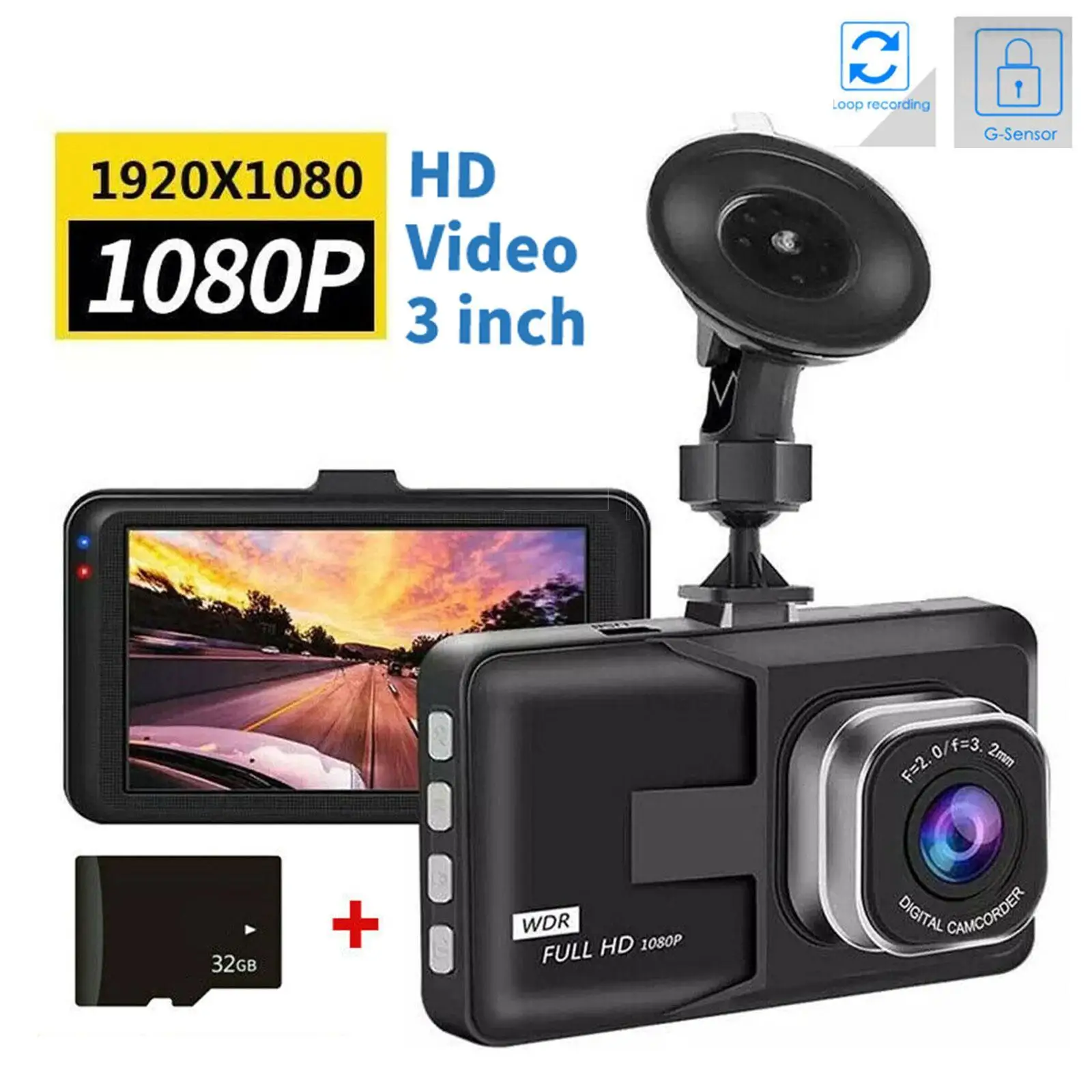 

1080P Car Dash Camera 3 Inch Driving Video Car Auto DVR Loop Recorder For Front and Rear Night Vision Car Accessories