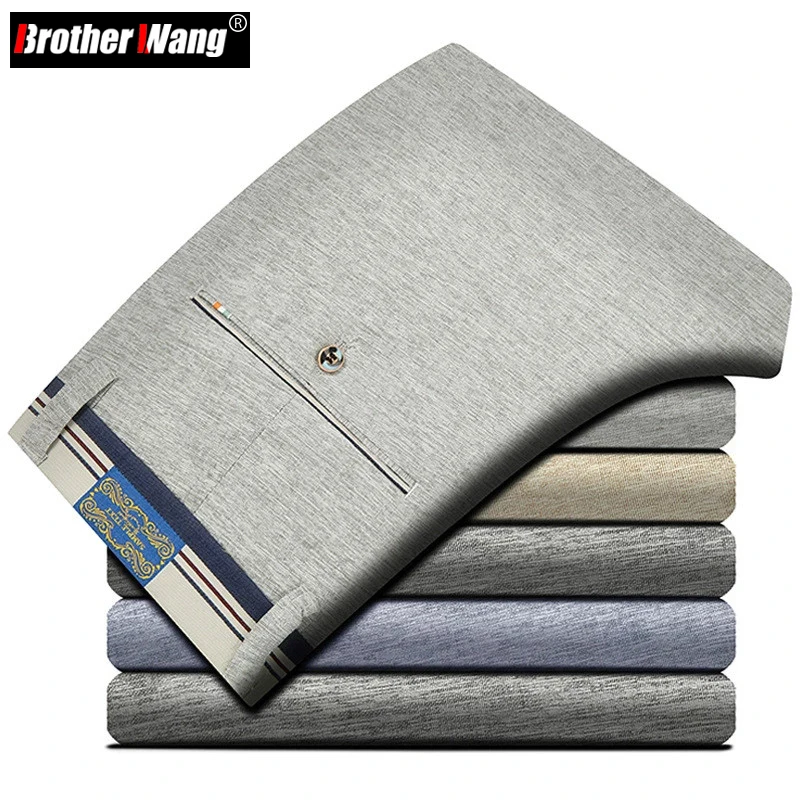 

Мужские повседневные брюки Brother Wang, повседневные эластичные прямые брюки в деловом стиле, 38-40