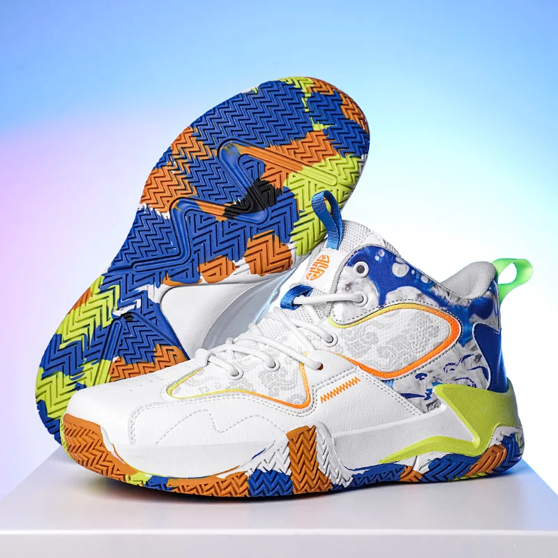 Мужские баскетбольные туфли высокие кроссовки на шнуровке износостойкая