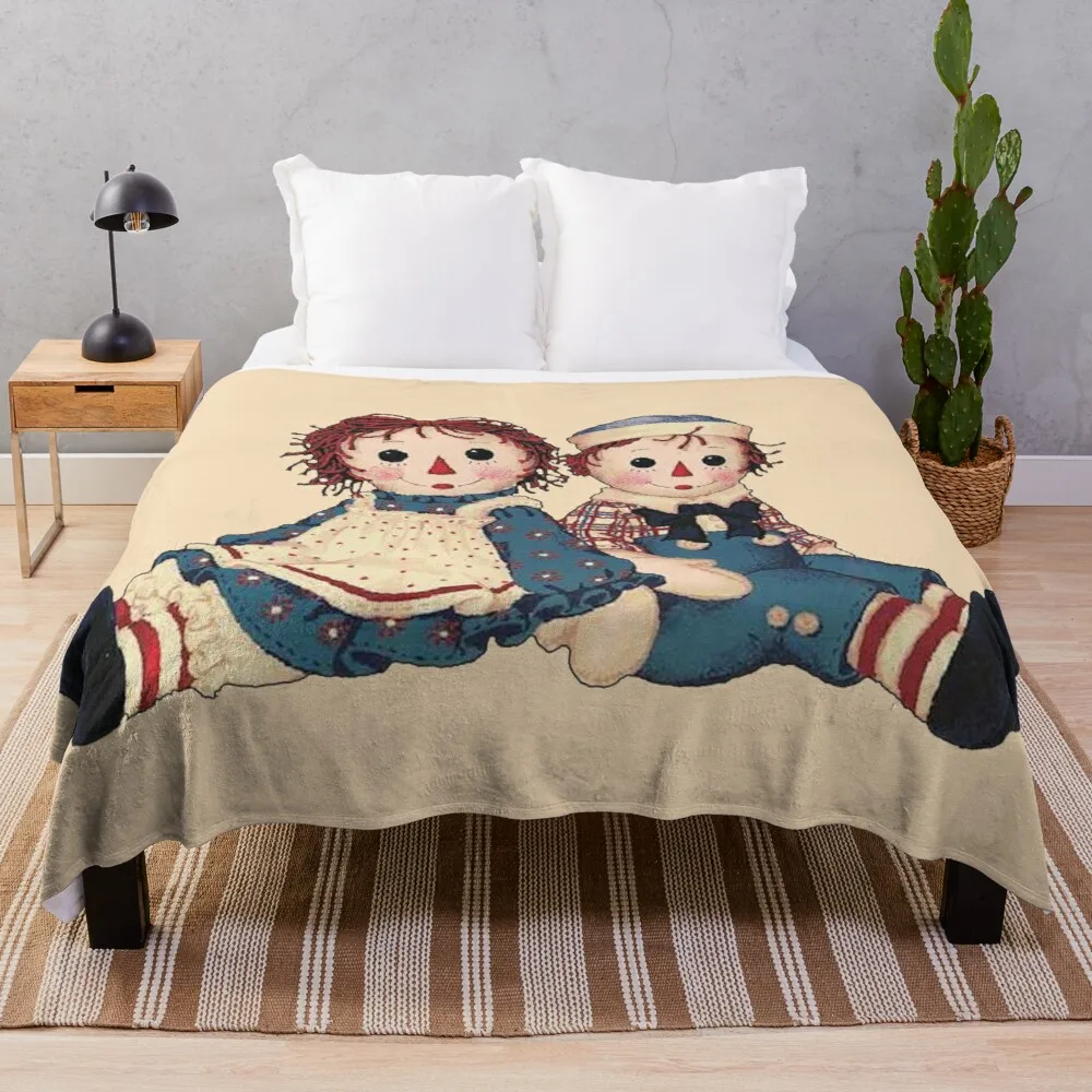 

Raggedy ann and raggedy andy Throw Blanket Retro Blankets Furry Blankets