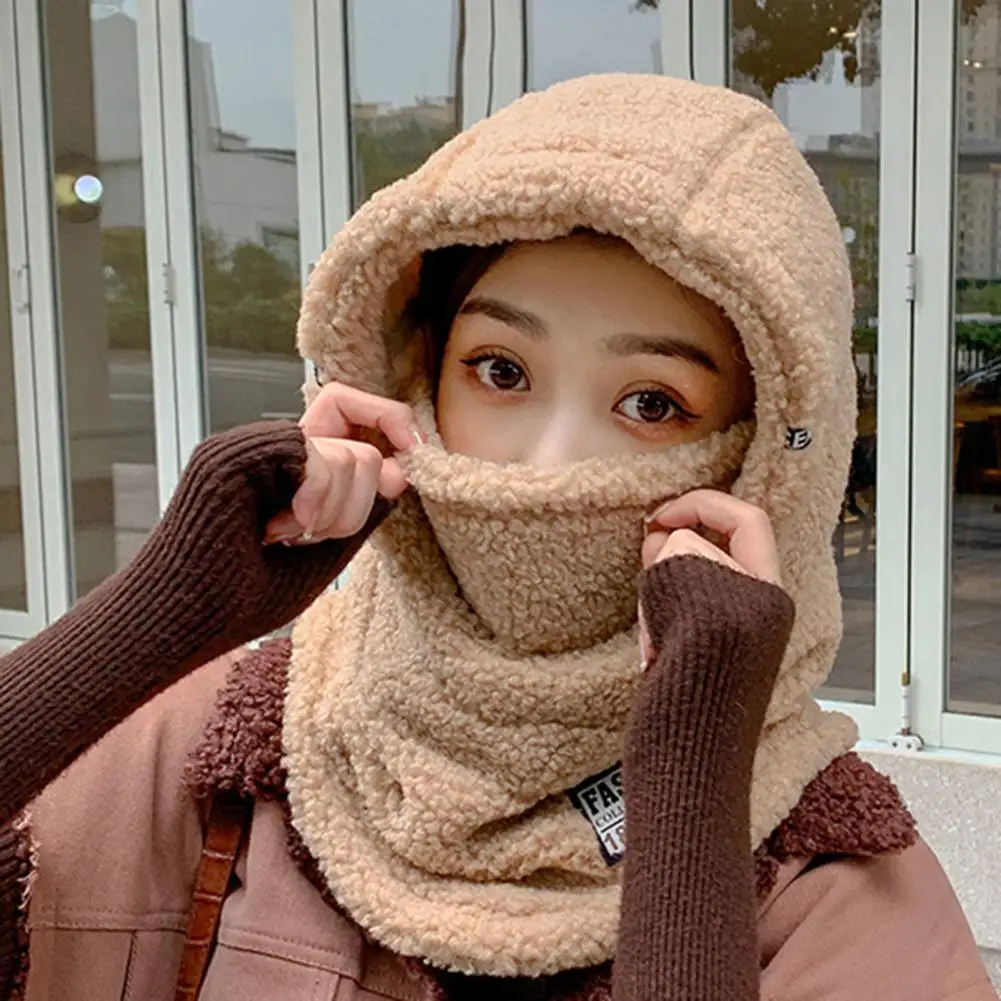 

Стильная женская цельная зимняя плюшевая Кепка для лица с воротником для шеи Женская Шапка удобная непромокаемая
