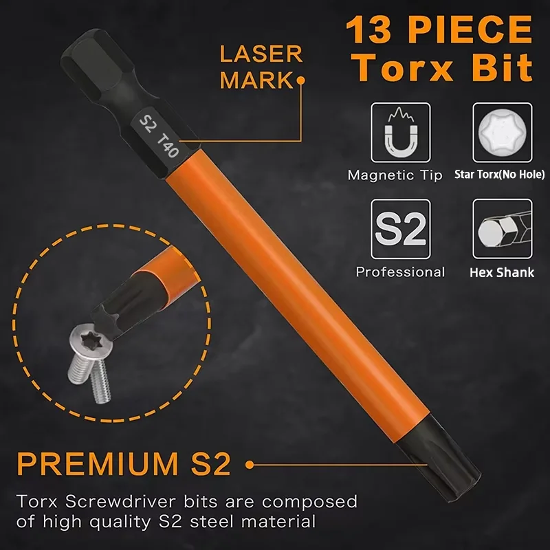 13 шт. 75 мм набор бит Torx T5-T40 устойчивый к несанкционированному доступа звездочек 1/4