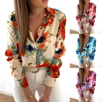 women floral print blouse 2022 fashion office lady turn down collar long sleeve elegant work shirts female casual loose shirts