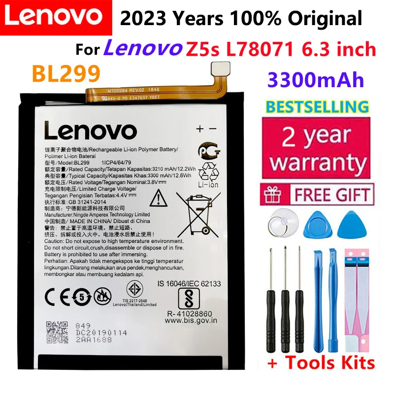 

100% Original New High Quality 3300mAh BL299 Phone Replacement Battery For Lenovo Z5s L78071 6.3 inch Batteries Bateria+Tools