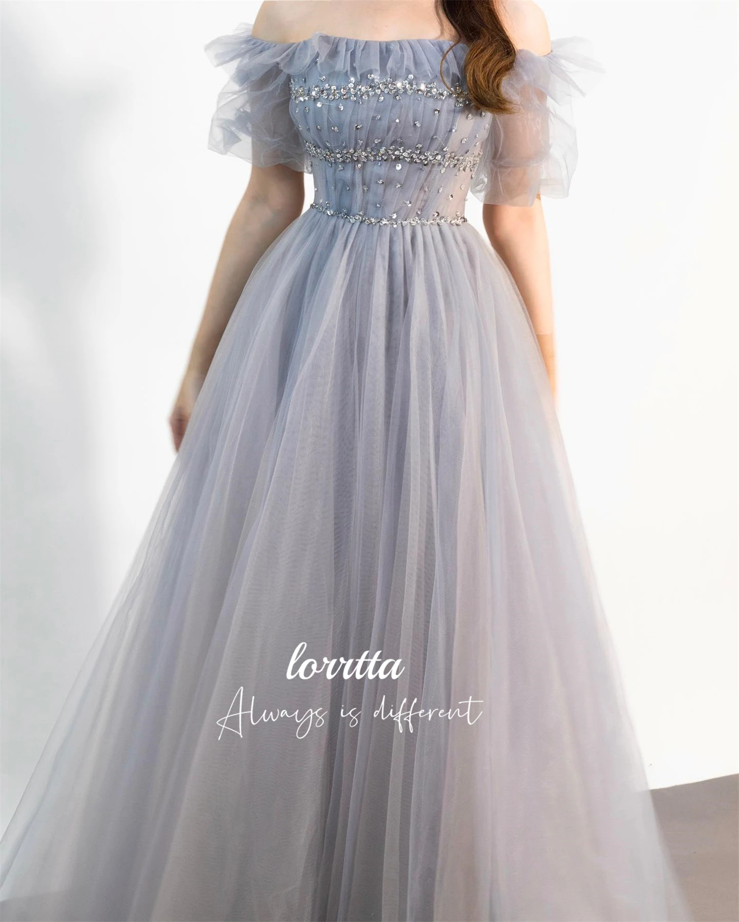 Небесно-голубое вечернее платье с бантом по индивидуальному заказу элегантные