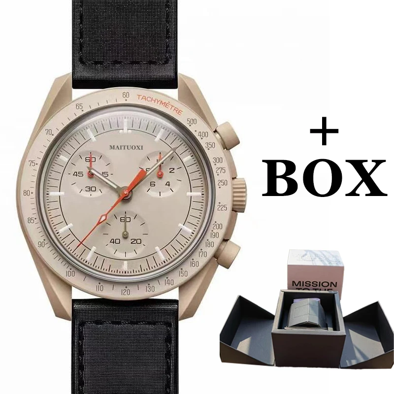 

With BOX Moons Watch Luxury Quarz Watch for Men Nylon Mercury Watches swatch James Master Mission Saturn Planetary Wristwatches