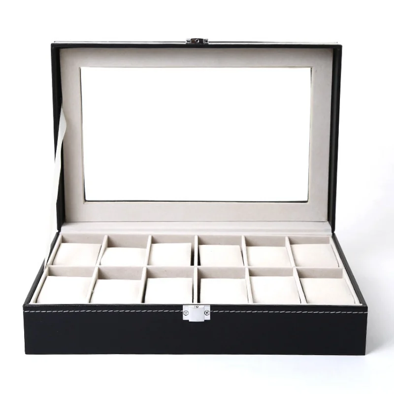 

12Bit Pinhole Pattern Black Watch Box Leather Watch Box Storage Box Watch Display Jewelry Box