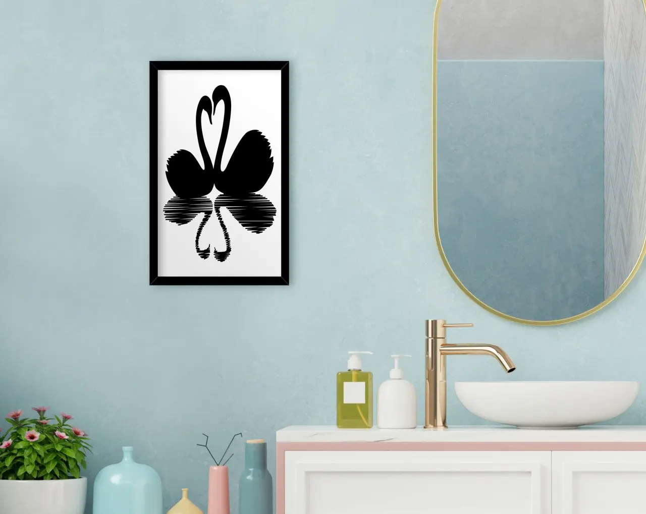 

BK Home Bathroom Decorative Wood Black Framed Tablo-6