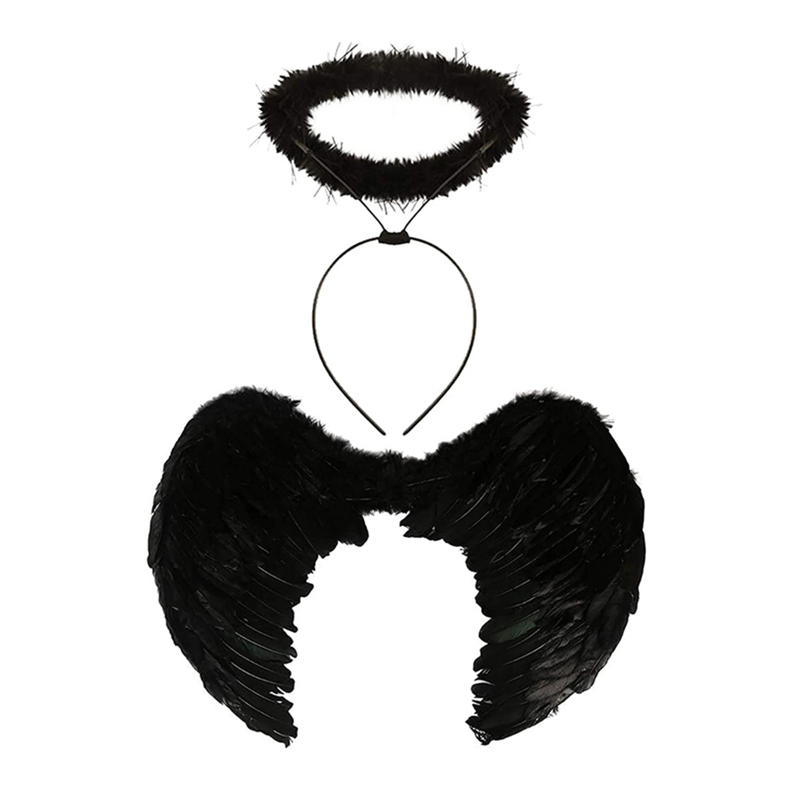 

2022 Black/white Cosplay Angel Wings Costume Props Set For Children Angel Feather Wing With Headband Dress Up Costume For Party
