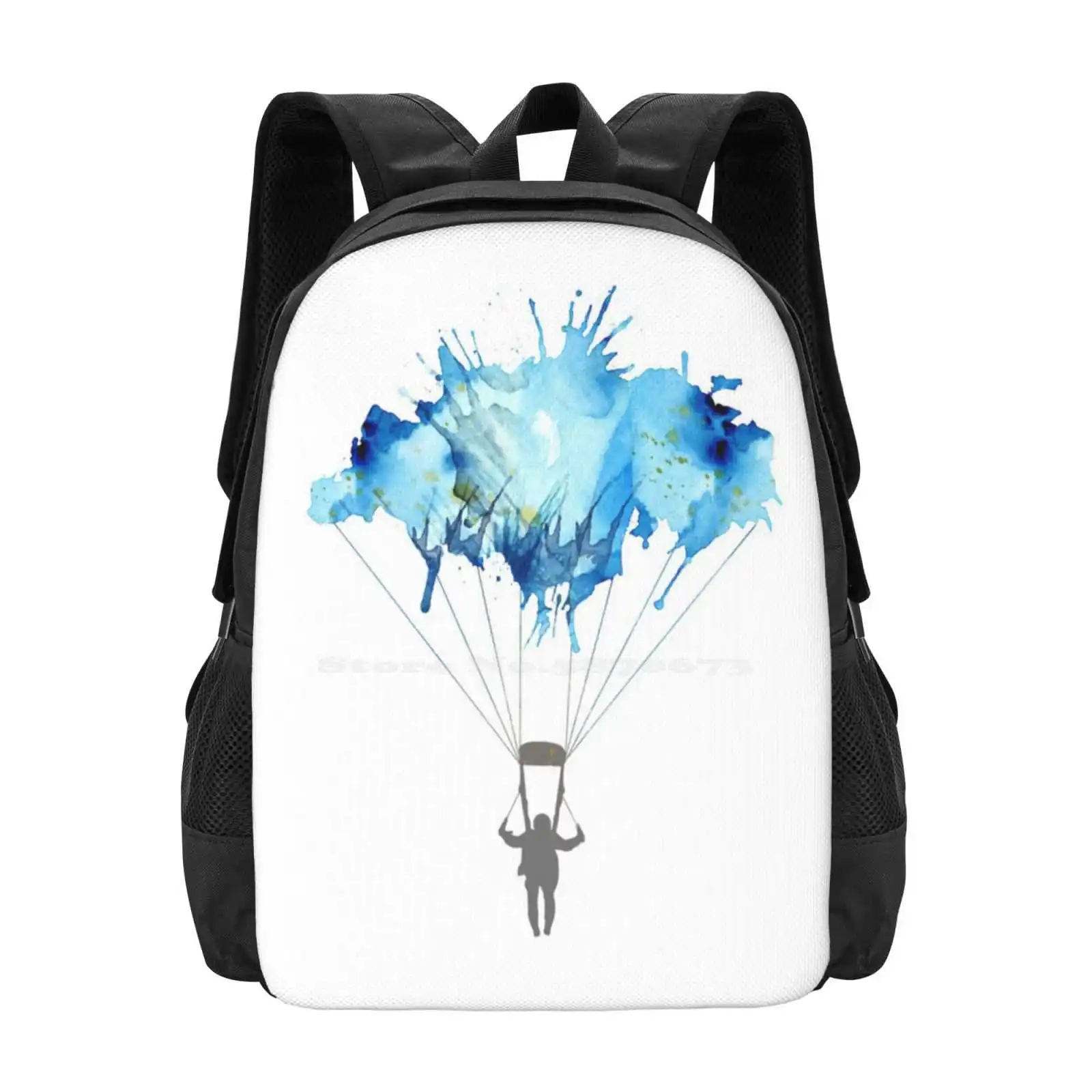 , Skydiver Parachute , Parachuting. Watercolor Illustration Bag Backpack For Men Women Girls Teenage Parachuting Skydiver