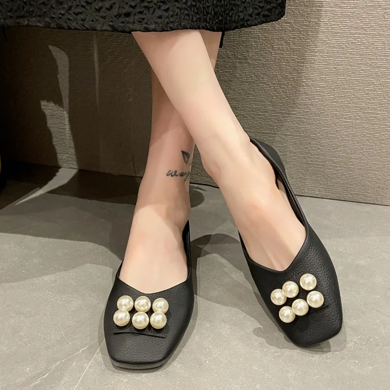 Туфли женские весенние с пряжкой и жемчугом удобные легкие туфли Мэри Джейн