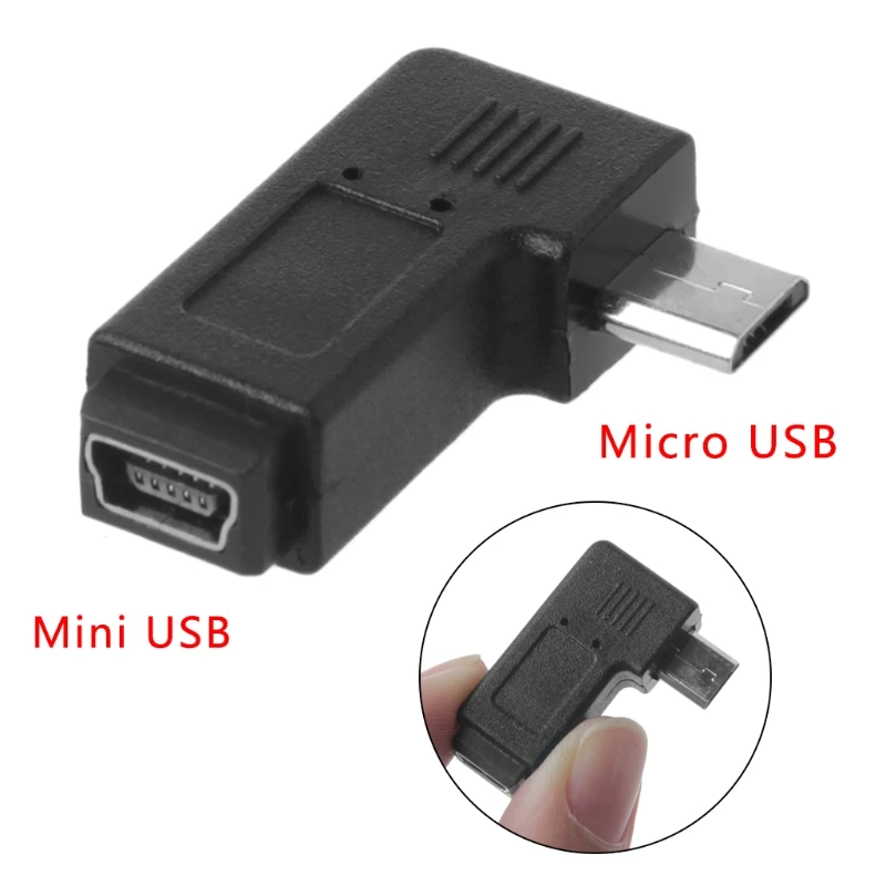

90 ° левый и правый угловой мини USB 5-контактный гнездовой адаптер синхронизации данных Micro USB