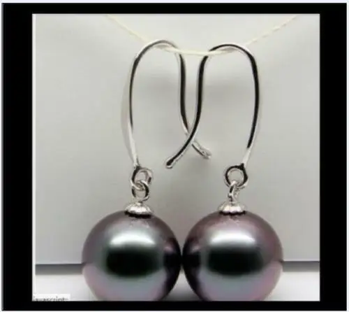 

classic 10-11mm AAA tahitian round black pearl earring 14kp p Solid WHITE Gold