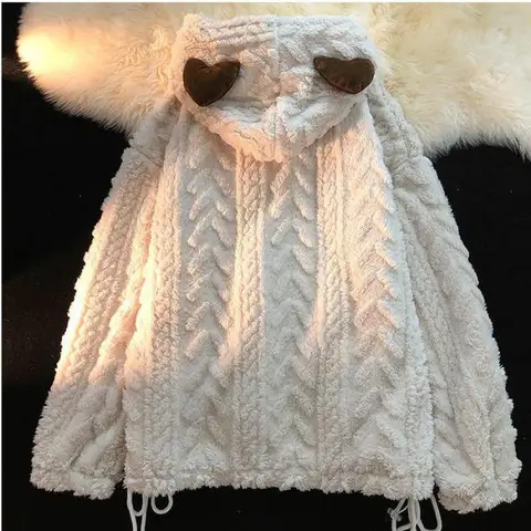 Медвежьи уши, мягкий пуловер с вышивкой ягненка, холодный as You, женский свитшот, осенне-зимнее утепленное пальто, свободные топы цвета хаки