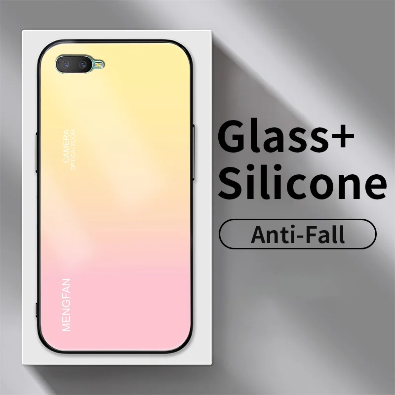

Light -colored Gradient Case for OPPO K1 R11 R11S R15 R17 R17 Pro R7 R9 R9s Plus Tempered Glass Case Cell Phone Cover Anti -fall