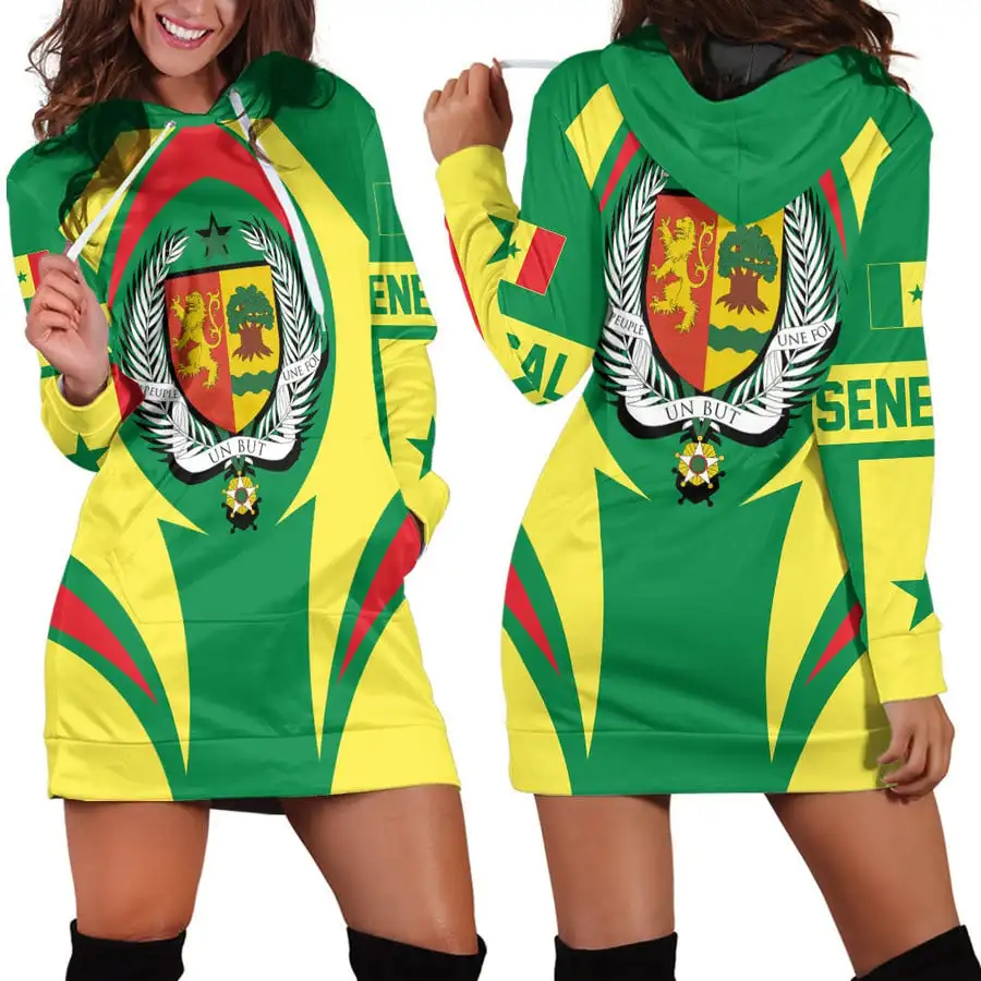 

Senegal Flag 3D Women Hoodie Dress Custom Name Retro Harajuku 3D Printed Flag Pullover Casual Sexy Women Hoodie Dress