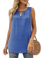 womens sleeveless tank solid casual cutout t shirt tops for summer