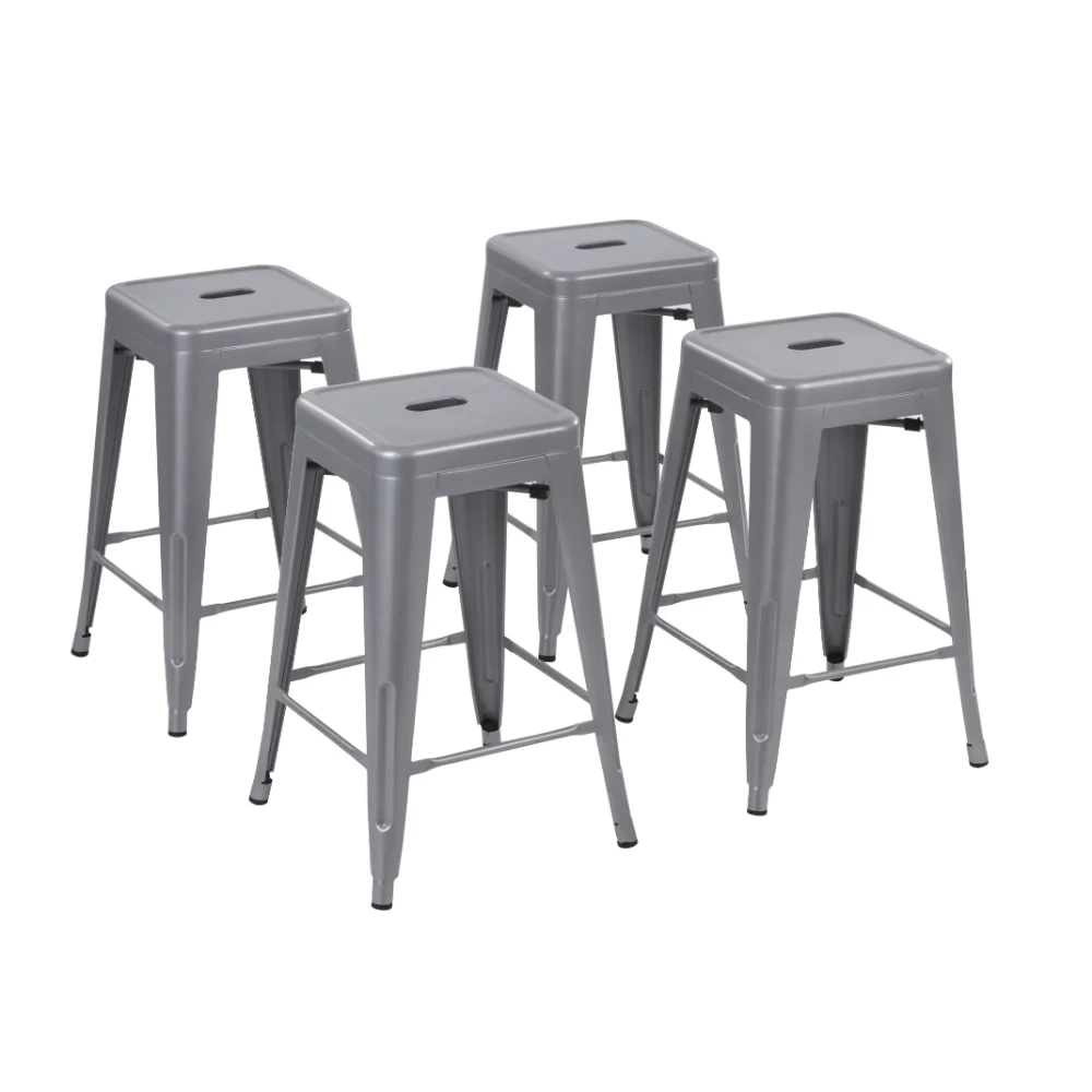 

Howard 24inch Stackable Metal Bar Stool, Set of 4, Include 4 Stools, Silver Color, Backless Style chair