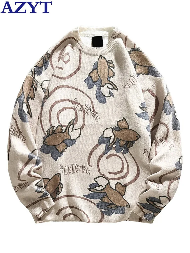 

AZYT Harajuku Style Loose Women Sweater Pullovers Cartoon Print O Neck Knit Jumpers Top Mujer 2022 Casual All Match Knitwear