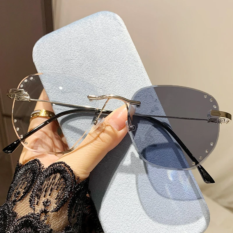 Необычные фотохромные очки без оправы новые модные уличные меняющие цвет