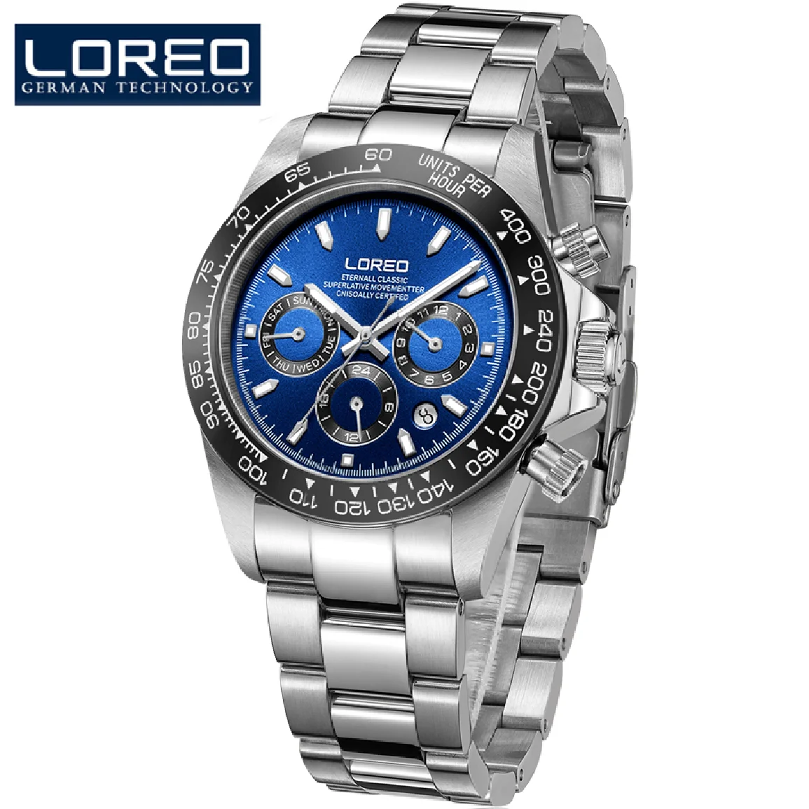 

LOREO Black Ceramic Bezel Mechanical Wristwatch Luxury Brand Men Watches Stainless Steel 200M Waterproof Automatic Watch 9216
