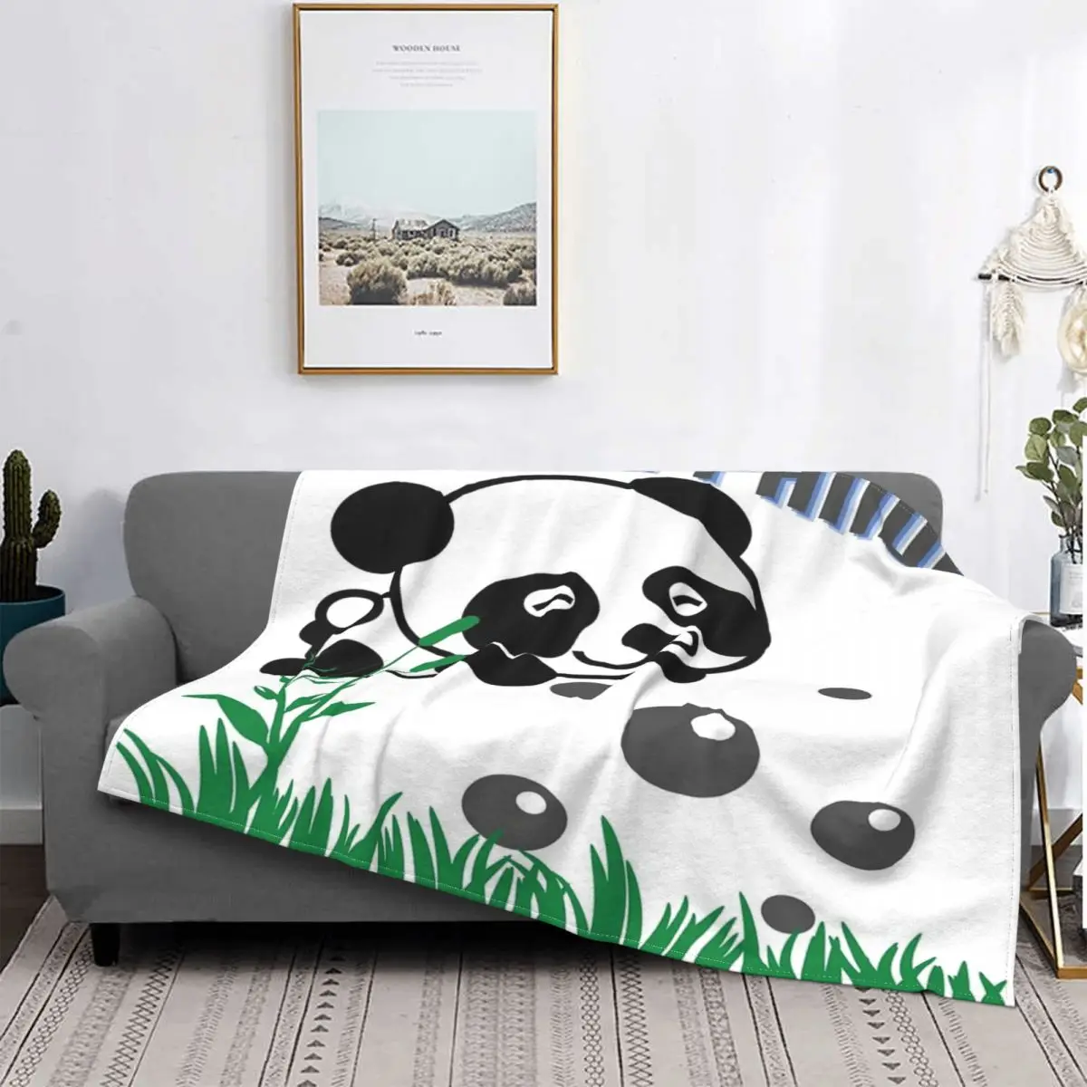 

Manta térmica de algodón y lino para sofá, colcha de cama a cuadros con diseño de Panda, agradable a los animales, 4 unidades