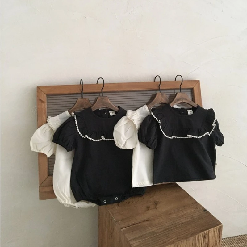 

Комбинезон для маленьких девочек с оборками, боди, черный топ с пышными рукавами, одежда для маленьких девочек, одежда для новорожденных, 2211