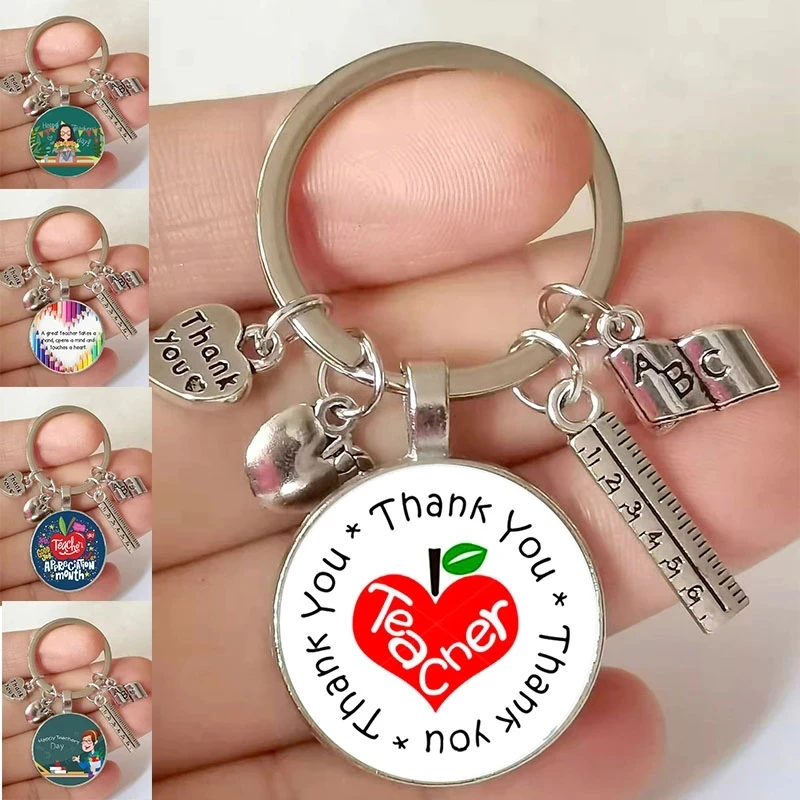 

2022 New Teacher Keychain Thank You Teacher Text Keychain Pendant Glass Crystal Pendant Key Ring Car Keychain For Teacher Teache