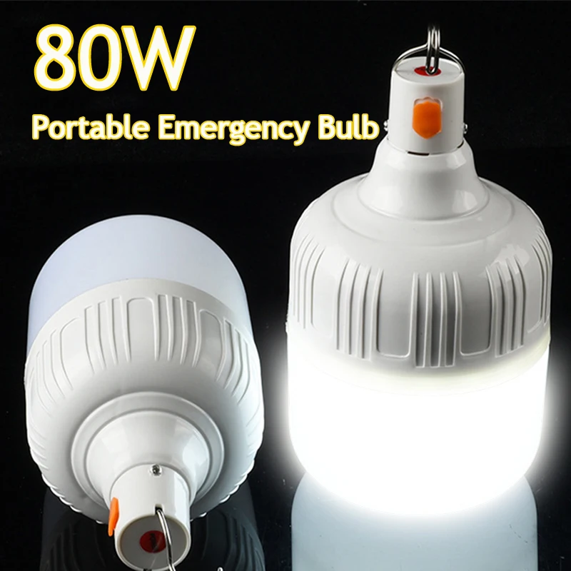 

2PCS Portable Tent Lamp Battery Lantern BBQ Camping Light Outdoor Bulb USB LED Emergency Lights USB Rechargeable Flashlight 80W