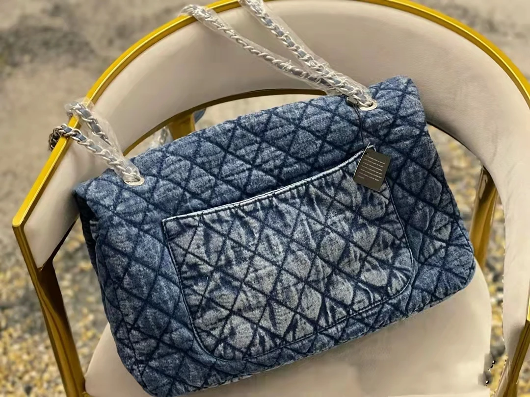 

Large-capacity CF bag rhombus solid color denim silver lock ladies shoulder bag designer messenger bag luxury handbag