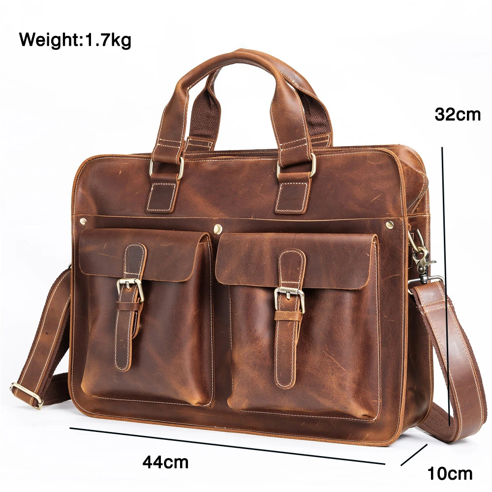Retro Laptop Briefcase Bag Genuine Leather Handbags Casual 15.6 Pad Bag Daily Working Tote Bags Men Male bag for documents