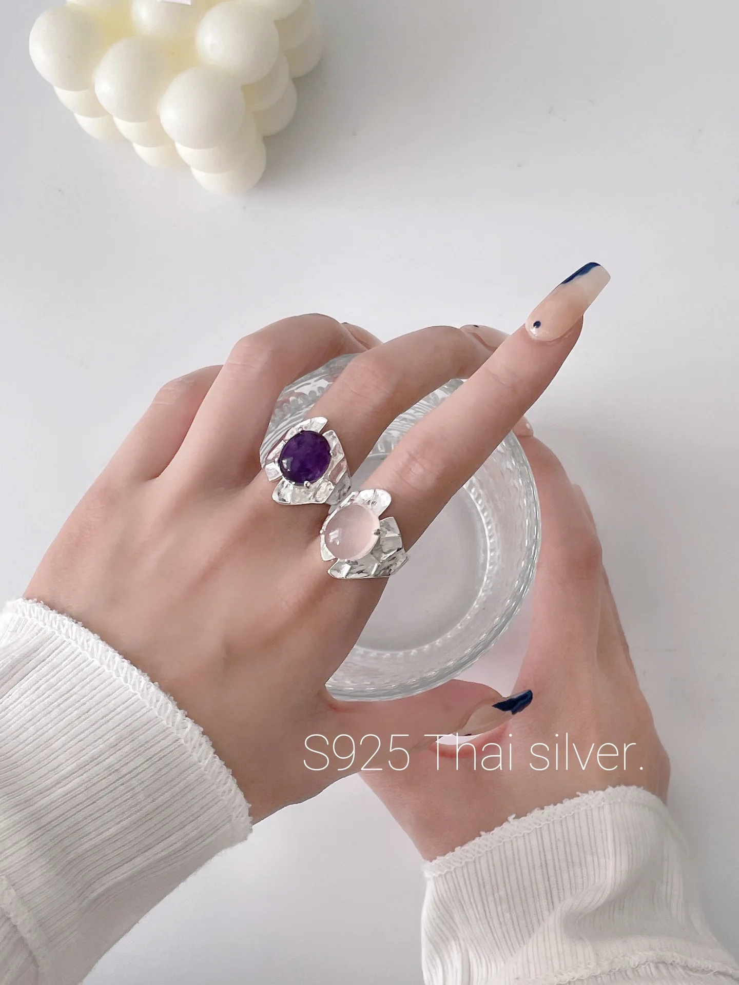 

S925 Sterling Silver Inlaid Natural Color Crystal Ring Bright Personality Trendy Antique Natural Transparent Personality Niche