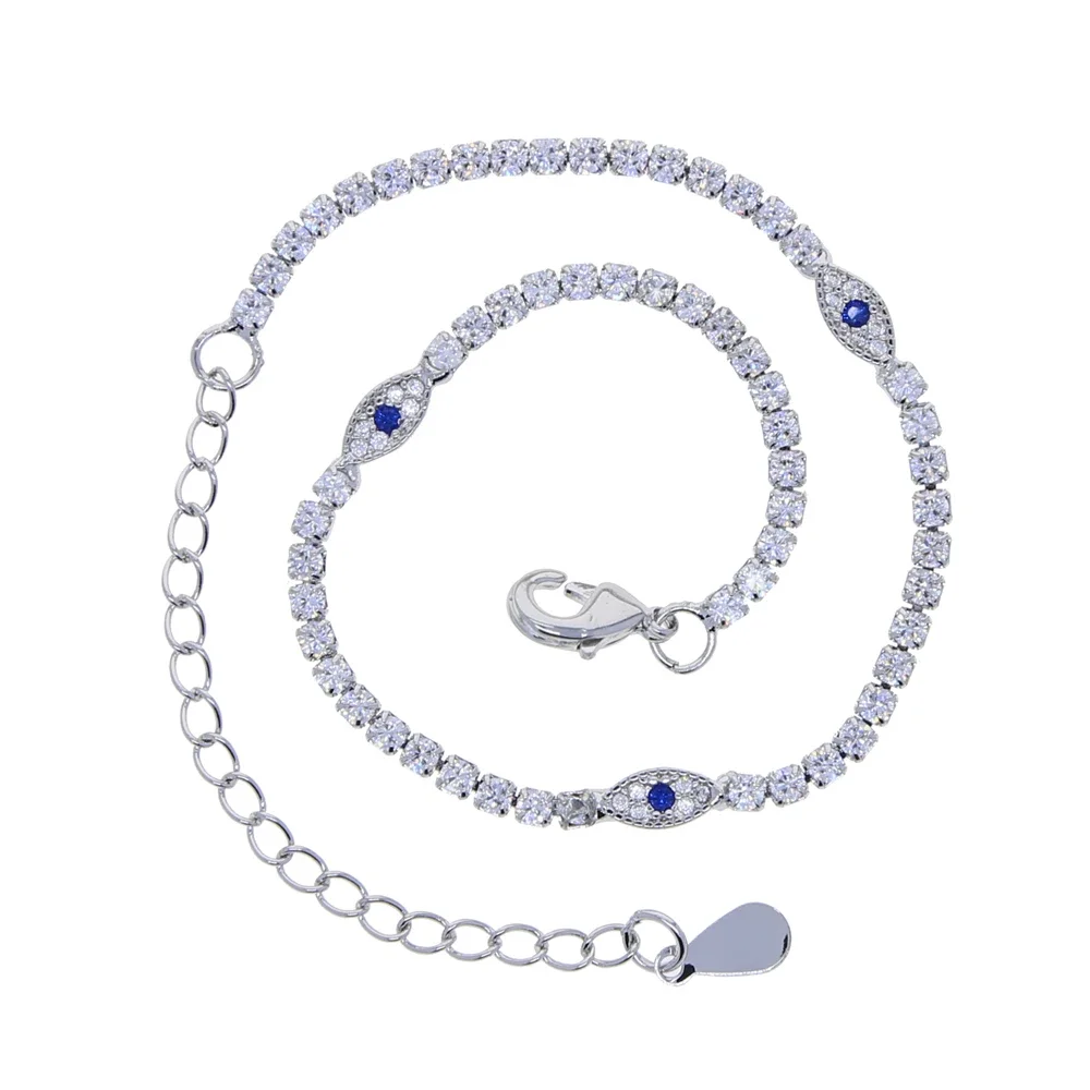 2024 Лето Пляж Новые Стили Проложенные Прозрачные Синие CZ Evil Eye Charm Ножной Браслет 2