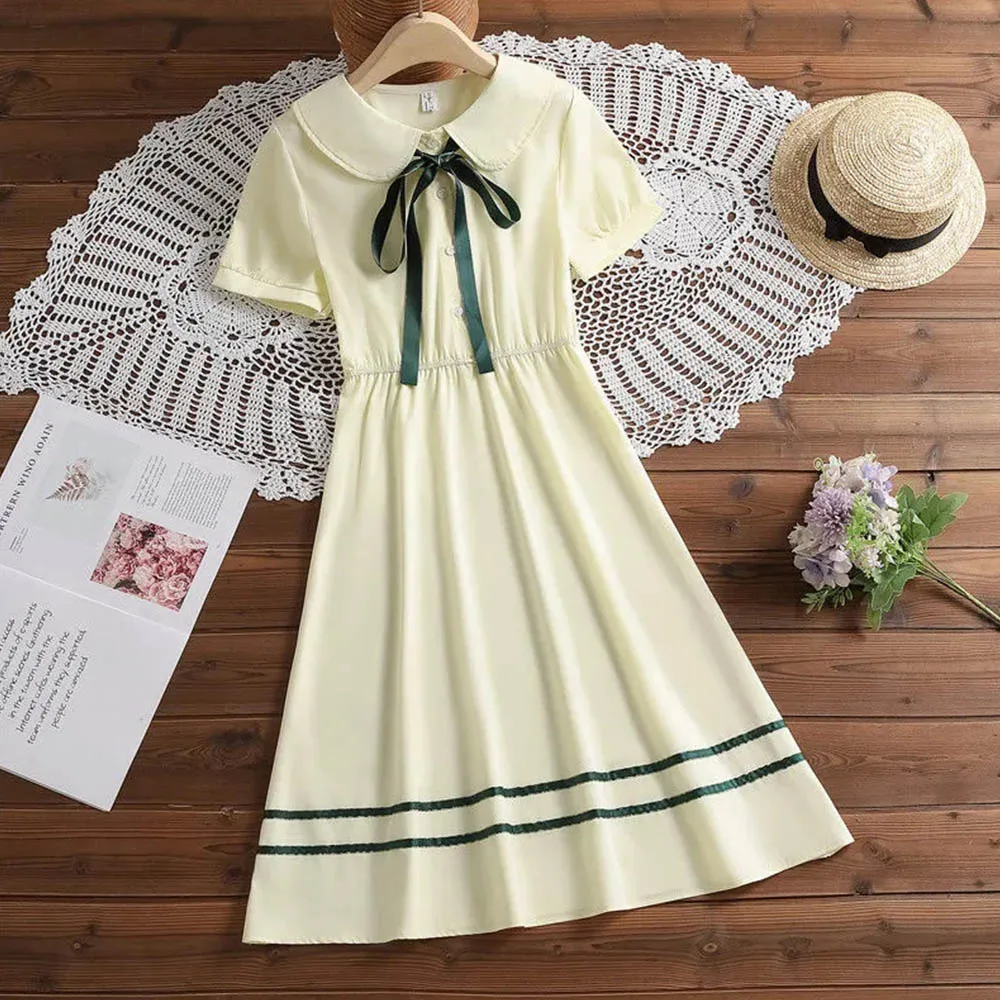 

Baby Girl Outfits Dress 2022 Summer New Girls Solid Lapel Tie Bow Princess Dress Sweet Girl Waist Dress for Toddler Girl Clothes