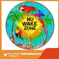 Round Metal Tin Sign Rustic Wall Decor No Wake Zone Parrot Suitable for Home and Kitchen Bar Cafe Garage Wall Decor Retro